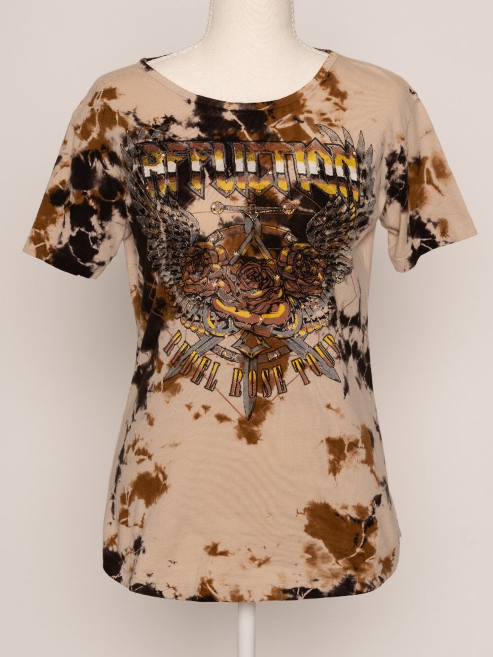 Affliction Women's Small Rebel Rose Tour Tee Y2K Rocker Bikercore Grunge Tiedye